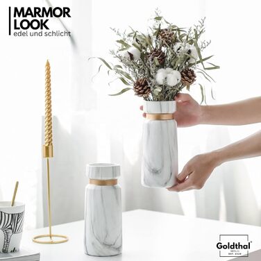 Керамічна ваза в стилі бохо для квітів, пампасів, сухоцвітів, H22см - білий мармур, з золотим обідком. Декоративний елемент, сучасний дизайн