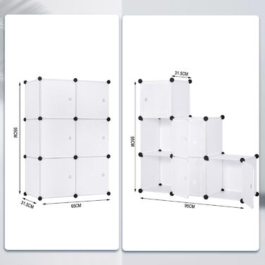 WOLTU Stackable Shoe Boxes, Shoe Rack with 6 Stack Boxes, Storage Box with Door, DIY Shelf, Plastic Box for Shoe Storage, Shoe Organizer, 35x35x35 cm per Shoe Box, (96x30x96cm, White)