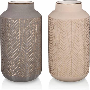 TERESA'S COLLECTIONS Вази з порцеляни сіро-золотого кольору, 2 шт. 20 см - для декору вітальні