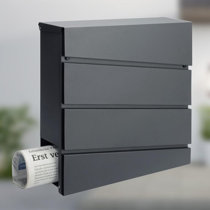 Поштовий ящик Monzana XXL з газетницею, оглядовим вікном, замком (2 ключі), сталь, антрацит. Легкий монтаж