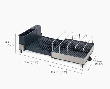 Підставка для посуду Joseph Joseph Extend Extendable з віднімним контейнером для столових приборів, поворотним піддоном, нержавіюча сталь (Max, Grey)