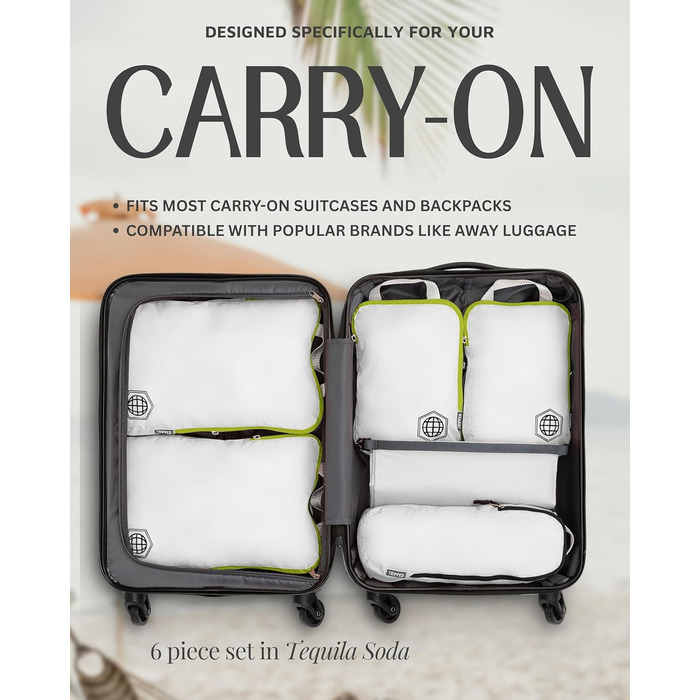 Набір кубиків для пакування TRIPPED Travel Gear: 6 шт. для подорожей, білий та зелений