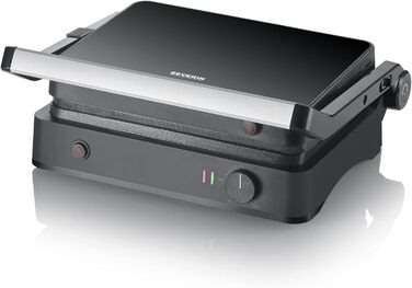 SEVERIN SEVINI Lite, Contact Grill for Meat, Fish & Vegetables, Ceramic-Coated Sandwich Maker for Fat-Free Grilling, Indoor Grill up to 220°C Heat, 1,800 W, black, KG 2398