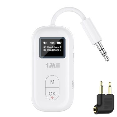 Bluetooth-адаптер для літака 1Mii з дисплеєм для 2 навушників, білий, 25 годин роботи