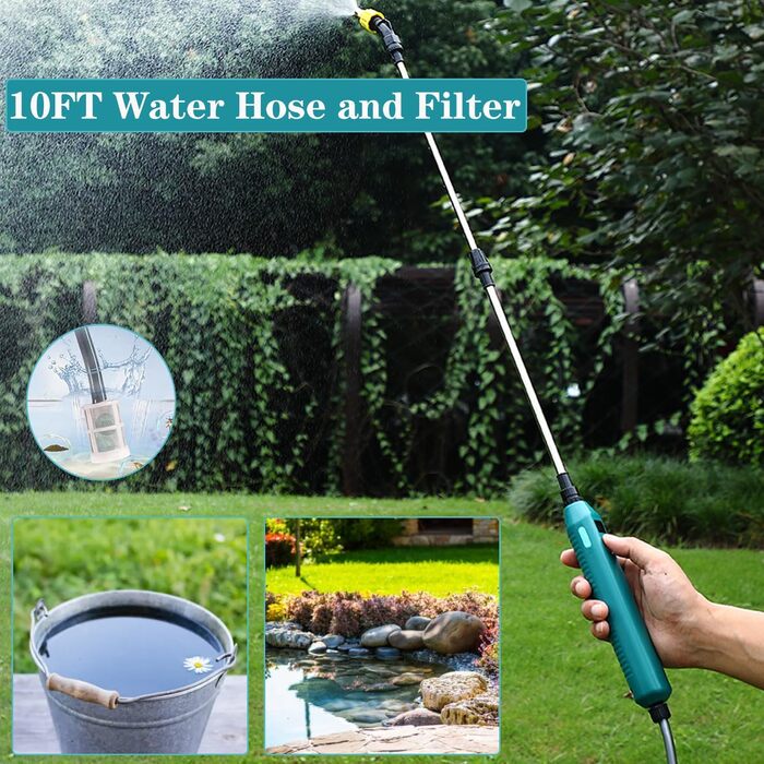 DOUBFIVSY Battery-Powered Electric Plant Sprayer, Pressure Sprayer Garden Sprayer Spray Lance with 3 Adjustable Nozzles, Visible Battery Level, Rechargeable Sprayer for Garden Weeding
