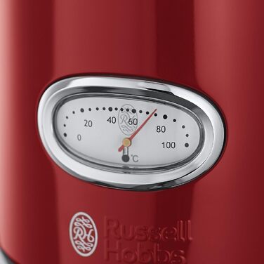 Тостер Russell Hobbs Retro з нержавіючої сталі [для 2 тостів] з підігрівачем для бургерів, 6 рівнів підсмажування, функція розморожування та підігріву, 1300 Вт, Vintage 21680-56