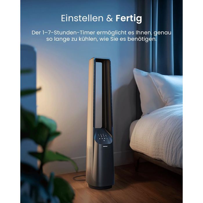 Вентилятор Pro Breeze 101см з ротором, Smart Home, Wi-Fi, LED дисплей, 6 швидкостей, тихий, 5 режимів, осциляція 60°, таймер 7год, чорний