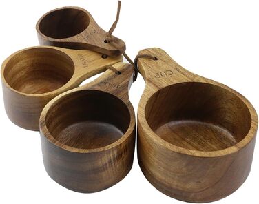 Wooden measuring cups and spoons, for baking, cooking, spices, coffee, tea, powdered milk, set of 4