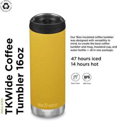 Klean Kanteen Men's tkwide Tritan Drinking Bottle (473 ml, Marigold)