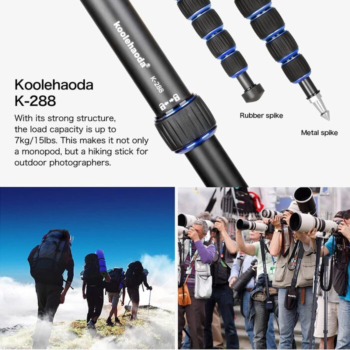 Штатив Koolehaoda з алюмінію з підтримкою та K-09 кульовою головкою для DSLR-камери. Максимальна висота: 175 см. K-288+Kugelkopf