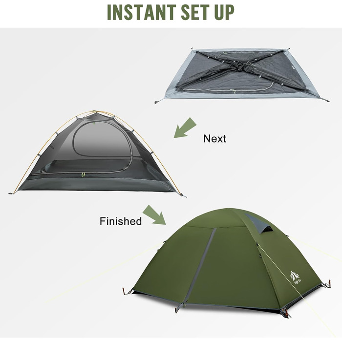 Намет Night Cat Camping 2-місний, водонепроникний, легкий, 3 сезони, з тамбуром, зелений
