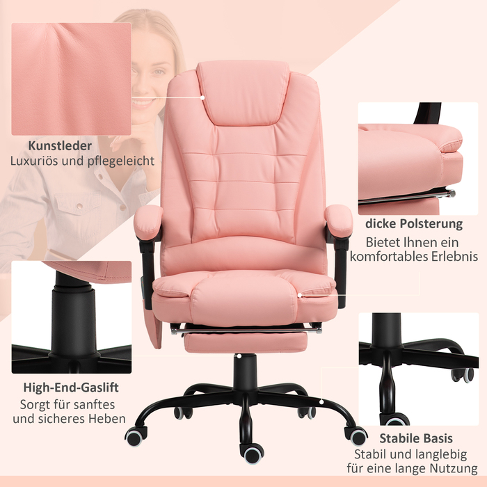 Vinsetto Office Chair with 7-Point Massage, Ergonomic Office Swivel Chair with Reclining Function, Height-Adjustable Executive Chair with Remote Control, 120 kg Load Capacity, for Study Room, Office, Pink | Aosom