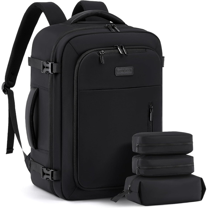 Рюкзак LOVEVOOK для ручної поклажі літака 45x36x20, жіночий великий рюкзак для подорожей з відділенням для ноутбука 17,3 дюйма, водонепроникний, підходить для Easyjet, для ділових поїздок та подорожей (Чорний, 45 x 36 x 20 см (17,3 дюйма))