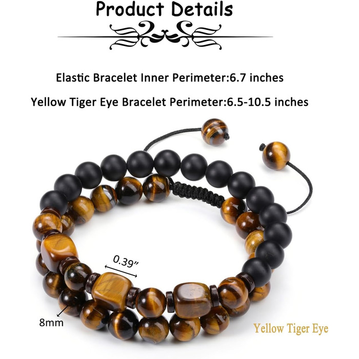 Чоловічий браслет з перлами та мінералами (Тігрове око, Гематит, Ахат) - набір 2 шт.