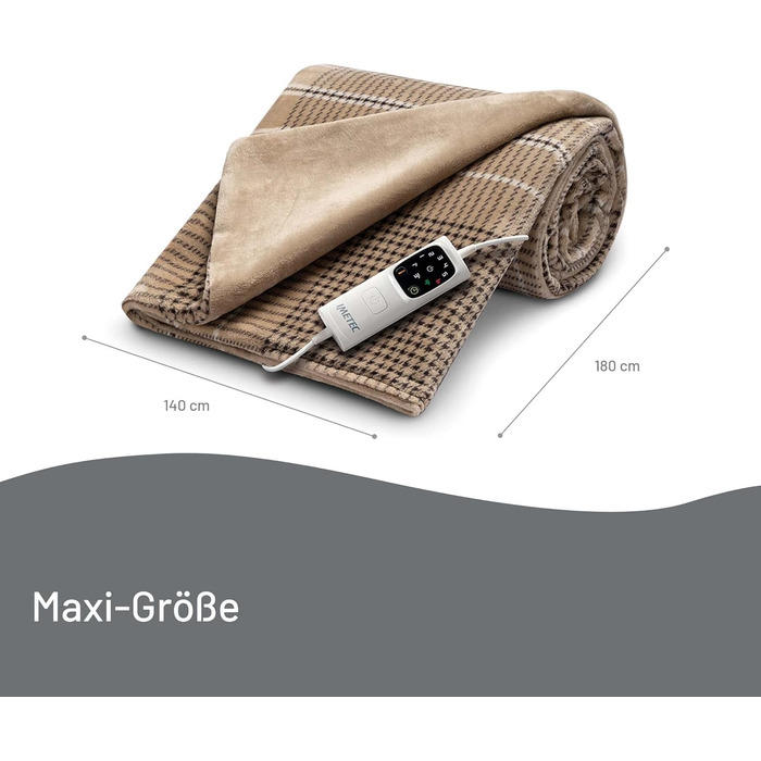 Електрична ковдра Imetec Adapto Tartan Festival, 160x120 см, з м'якої тканини, 6 температур, швидко нагрівається, безпечна, для дому, Velvet