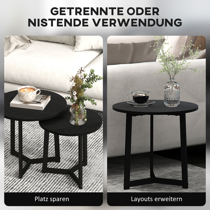 HOMCOM 2-Piece End Table Set, Round Side Table, Coffee Table with Steel Frame, Sofa Table with Modern Design, for Living Room, Holds up to 35 kg, Black | Aosom