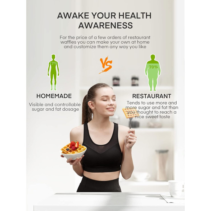 Вафельниця FOHERE з 4 пластинами, 1200W, бельгійські вафлі, антипригарне покриття, регулятор засмаги, нержавіюча сталь – ідеально для сімейного сніданку, чорний