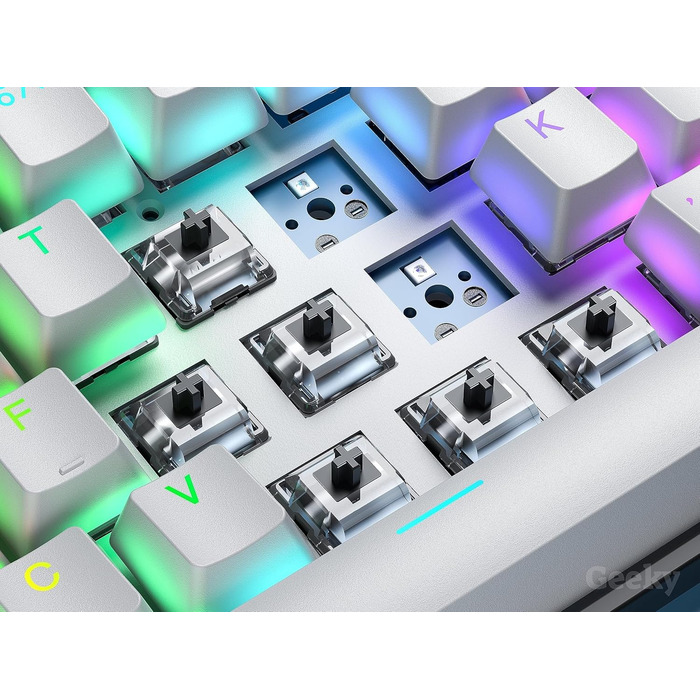 Механічна ігрова клавіатура Geeky GK61: 61 клавіша, Hot-Swappable, RGB LED, ANSI US Layout, Speed Silver, Hot-Swap Black Switch