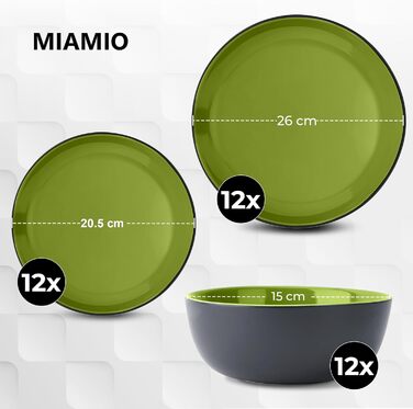 MIAMIO Набір посуду на 12 осіб / 36 предметів, керамічний сервіз, тарілки та миски - безпечний для миття в посудомийній машині та використання в мікрохвильовій печі - Колекція Le Papillon