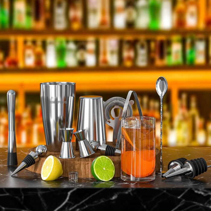 Набір для приготування коктейлів, професійний шейкер Boston, 12 предметів, нержавіюча сталь