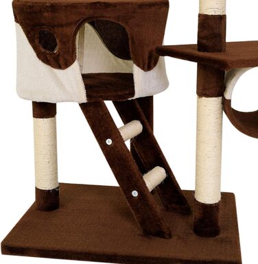 Котячий будиночок Lionto XXL з сизалю та плюшу: багатоярусний комплекс для котів з гамаком, тунелем та іграшками (колір: коричневий/бежевий, 230-250 см)