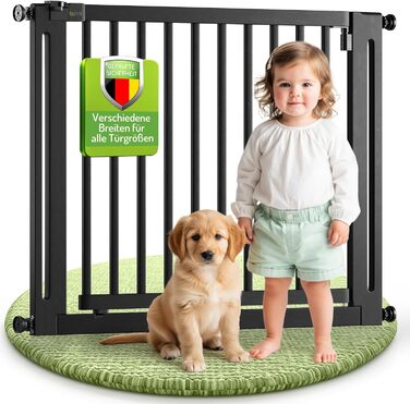 Захист від травм для дітей BOMI Miko: дерев'яні ворота для дверей, без свердління, кут 90°, ширина 63-71 см, чорний колір