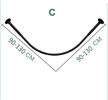 Штанга для душу, штанга для завіси для душу, кутова штанга для ванної кімнати (з кільцями для душу з нержавіючої сталі, без свердління) (70-95см x 90-130см)
