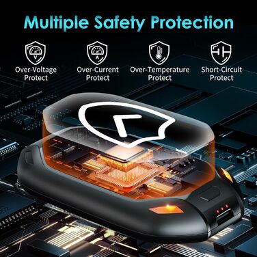 Електричний нагрівач для рук, 2 шт. - перезарядна модель з магнітною фіксацією, ультралегкий та тонкий, 6000 мАг, 3 режими нагріву, для чоловіків та жінок, Outdoor, Гольф, кемпінг, чорний