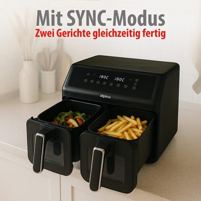 Фритюрниця Alpina Heißluft XXL: Air Fryer для 4-6 осіб, 1800W, 8L, 80-200°C, таймер 2 години, цифровий дисплей