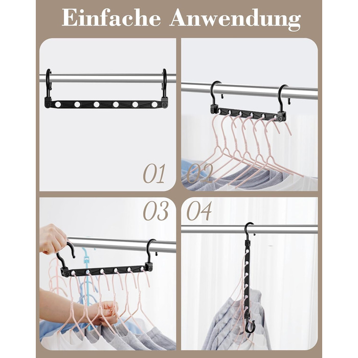 Набір вішалок для одягу Magic Hangers, 8 шт. з 6 отворами та 360° обертанням, міцні гачки для важкого одягу, органайзер для шафи, ідеально для студентів та дівчачих кімнат, чорного кольору