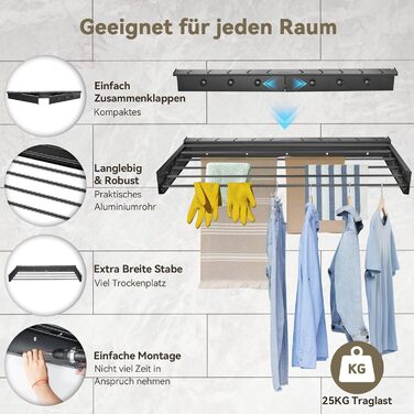 Настінна сушилка для білизни Donken, 80/100 см, розтяжна, для ванної, балкону, тераси