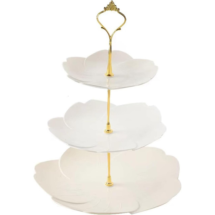 Підставка для тістечок Wagoodter на 3 яруси, тортова підставка, багаторівнева підставка для десертів, багаторазова для весілля, дня народження, чайної вечірки (біла квітка)