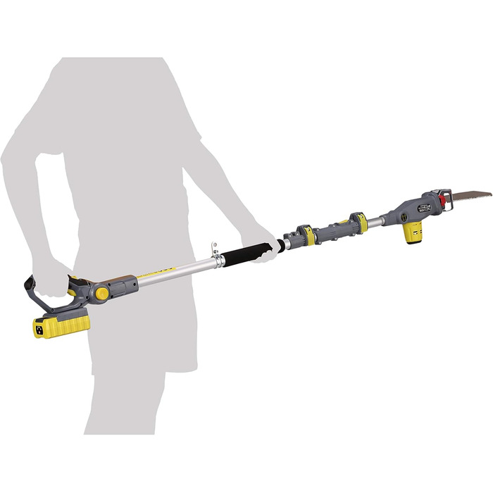Акумуляторний телескопічний висоторіз FANZTOOL Blade-Tec з шабельною та ручною пилкою, довжина полотна 210 мм, до 4,7 м, легкий 1,5 кг, з акумулятором 20В