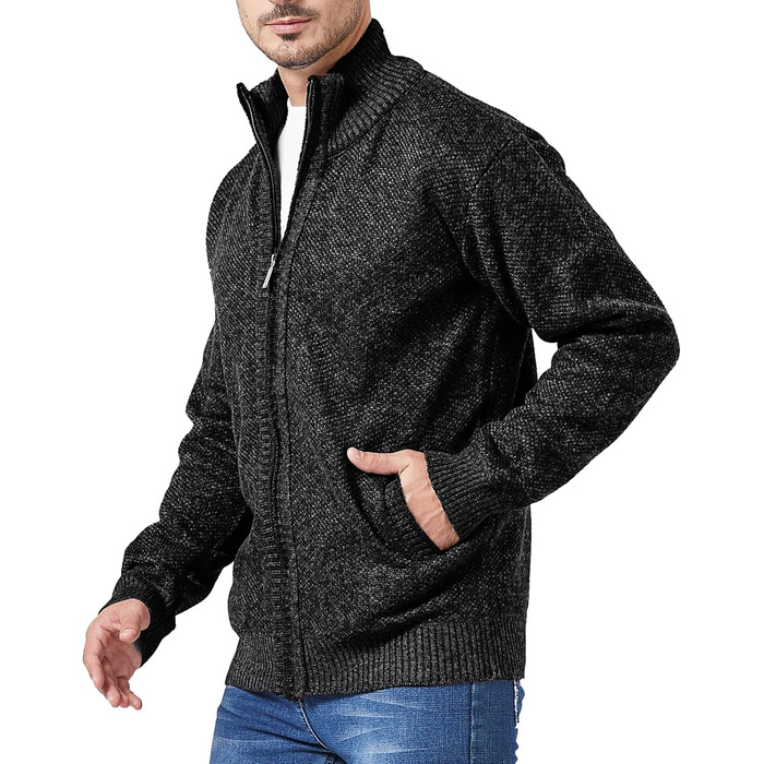 Кардиган чоловічий GESTORE: стильна чоловіча куртка-кардиган, флісова чоловіча куртка, чоловічий светр, сірий колір (XL, чорний)