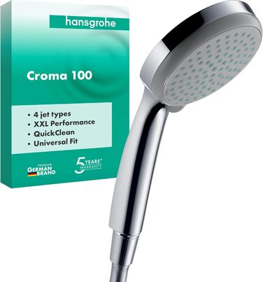 Душова лійка Hansgrohe Croma 100 з ручною насадкою, 4 режими струменя, діаметр 100 мм, антиналіт, хром, 28535000