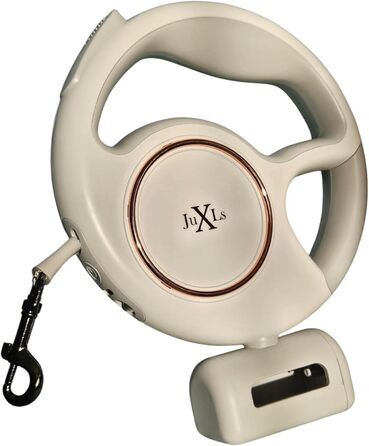 Леєчка для собак з LED-підсвічуванням, 3м, тримач для відходів, світловідбивачі, білий/рожевий, до 10кг