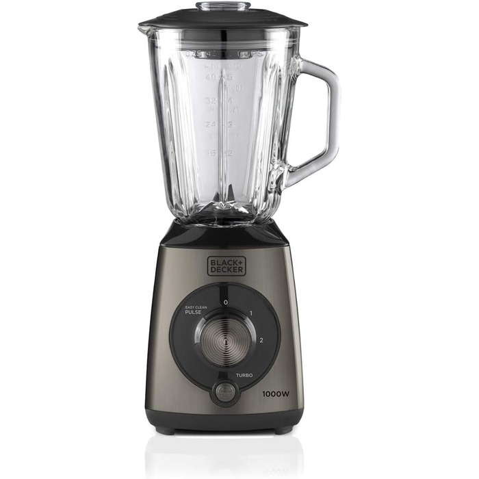 Блендер Black+Decker 1000 Вт, імпульсний режим, пластикова чаша 1,5 л, 4-лезові нержавіючі леза, легке очищення