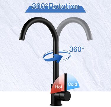 Чорний кухонний змішувач з нержавіючої сталі 304, поворотний вилив, моно-змішувач, стандарт UK, матовий чорний