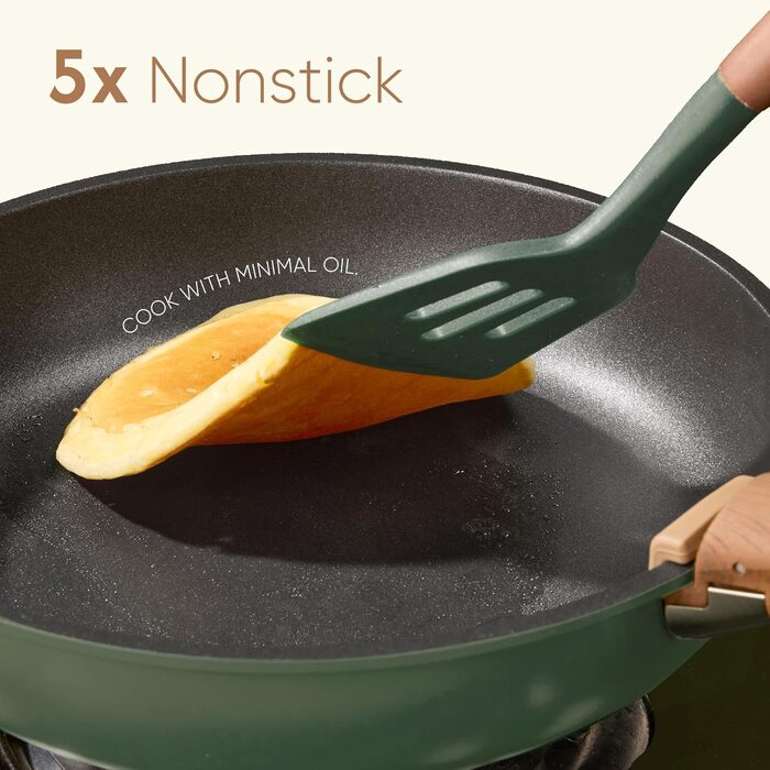 Набір посуду Carote 18 предметів темно-зеленого кольору з керамічним антипригарним покриттям для індукційних плит, знімні ручки, безпечний (PFOA-free), термостійкий, компактне зберігання