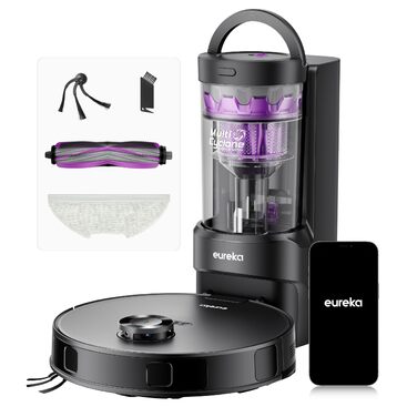 Робот-пилосос Eureka E20 Evo Plus з функцією миття та автопорожненням, 10000 Па, для твердих підлог та килимів, білий (чорний)