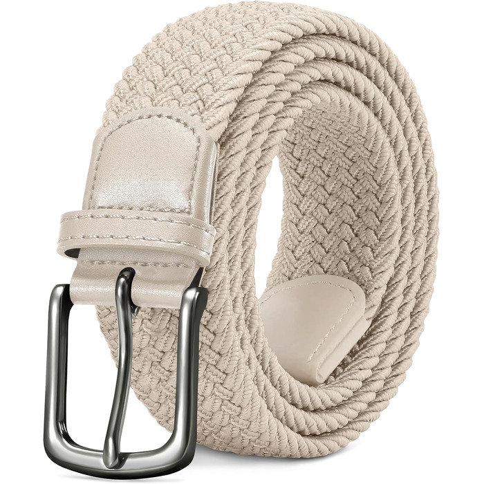 Тканинний плетений ремінь LAKIDAY: еластичний, унісекс, 3.5 см, 100-130 см, бежевий
