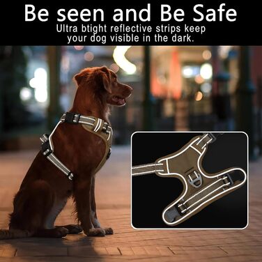 Шлейка для собак HEELE з регулюванням натягу, світловідбиваюча, для середніх собак, з м'якою ручкою, 1 пряжка, легко одягається, коричнева, розмір M, обхват грудей 38-71 см, Uni-Khaki