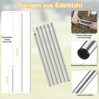 Тент для кемпінгу WADEO, 4x3 м, водонепроникний, з кілочками та стяжками, для пікніків та відпочинку на природі - Хакі (3,6м x 4,8м, Сірий)