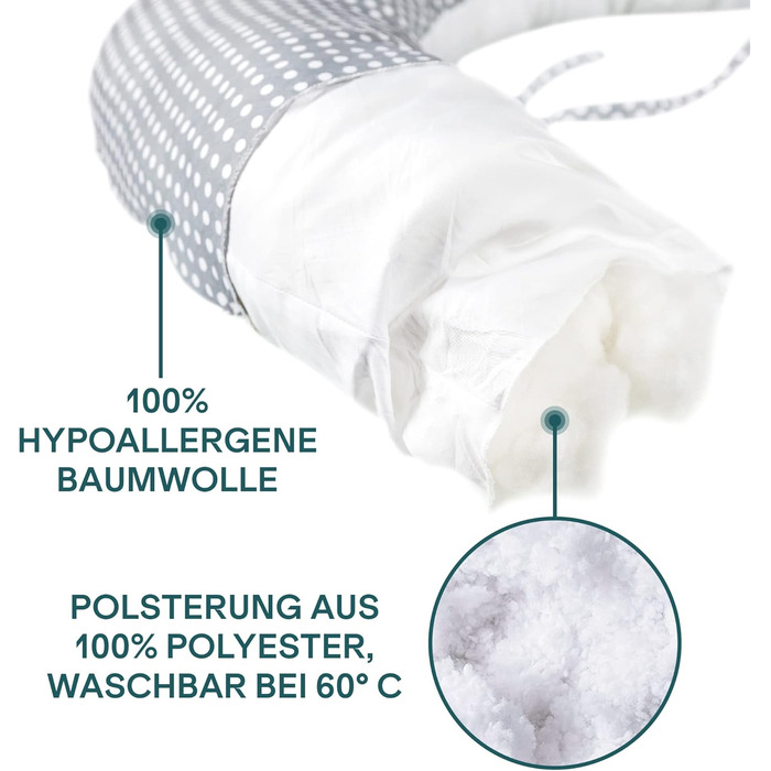 Подушка для годування Koala Babycare XXL: подушка для вагітних, для сну на боці, з бавовняним чохлом, сертифікований медичний виріб, подушка для дорослих (сірий - білий) X-Large сірий - білі крапки