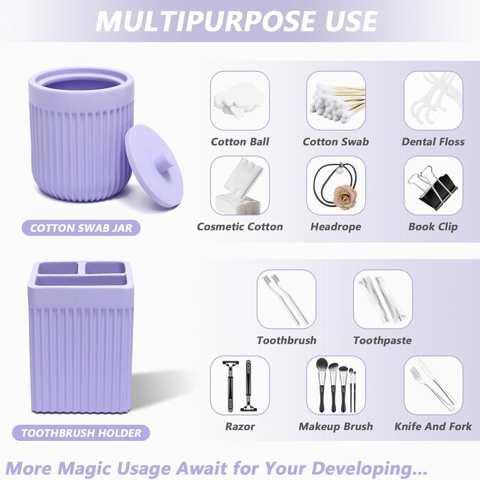 Набір аксесуарів для ванної кімнати XLHOMO з акрилу, 5 шт: дозатор для лосьйону/мила, тримач для зубних щіток, чашка для ванної, тримач для ватних паличок та піднос для туалетного столика, органайзер для дому, світло-фіолетовий