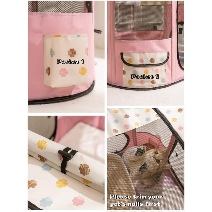 Переносний вольєр для собак та котів 90x70x60 см, рожевий. Зручний вольєр-загон для тварин, переносна клітка для собак та кошенят.