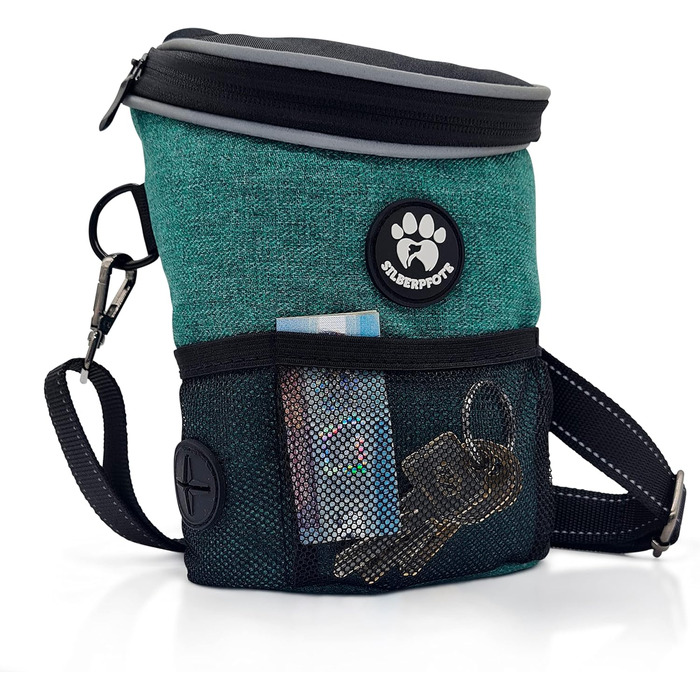 Преміум сумка для ласощів для собак - ідеальна для виховання та дресирування. Функціональна, практична, багато місця та з дозатором кульок для прибирання (зелена)