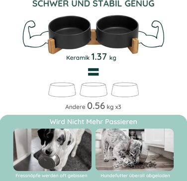 Миска для собак та котів SpunkyJunky з кераміки, 400 мл, чорна, з бамбуковою підставкою (подвійна)