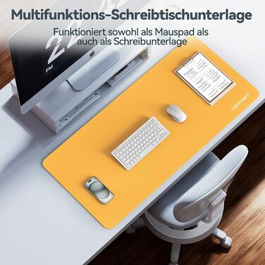 Килимок на стіл TECKNET 80 x 40 см, захист від води, PU шкіра, двосторонній, для офісу/дому (темно-сірий/темно-синій/жовтий)