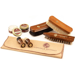 Langer & Messmer Shoe Care Set incl. high-quality leather care creams and horsehair brushes for effective care of your smooth leather shoes - The shoe care set for professional shoe care (8 pieces)